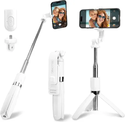 Produktbild von CELLONIC 2-in-1 Selfie-Stick und Stativ–1m langer ausziehbarer Selfie Stick & klappbares Dreibeinstativ mit Bluetooth Fernbedienung für Handy und Kamera kompatibel mit iPhone,GoPro,Android & weiteren