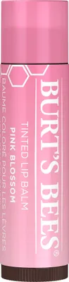 A close-up studio shot of a Burt's Bees tinted lip balm.