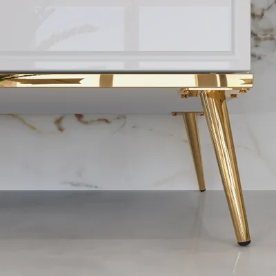 Produktbild von Wohnzimmer Komplett Set GUBIN-131 in weiß Hochglanz mit goldenen Akzenten
