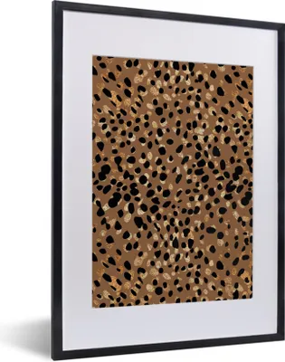 Produktbild von MuchoWow® Gerahmtes Poster Leopard - Tiermuster - Braun - Gold 30x40 cm - Poster mit Schwarzem Bilderrahmen Wandposter Rahmen Foto Bilder - Wandposter Schlafzimmer