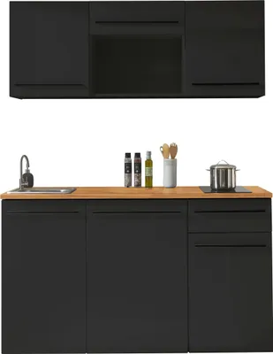 Produktbild von Bega BBK Küchenblock JAZZ SINGLE Z, Schwarz, 160x212x60 cm (BxHxT), Arbeitshöhe 91 cm, aus MDF und Kunststoff, Modern, erweiterbar, leichte Montage, rechts-/linksseitig montierbar, mit 5 Türen, 1 Schubkasten, 3 Einlegeböden, 1 Klappe, 1 offenem Fach