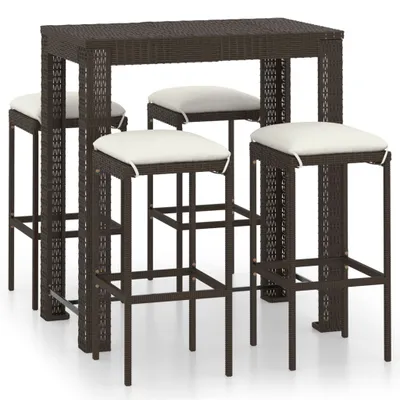 Produktbild von vidaXL 5-tlg. Gartenbar-Set mit Kissen Poly Rattan Braun