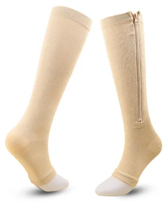 Obrázok produktu pre Kompresné pančuchy so zipsom – veľkosť L/XL – 18-25 cm – kompresné pančuchy – otvorená špička – pančuchy po koleno – cestovné pančuchy na lietanie – farba