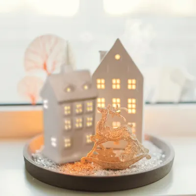 Matches21 HOME 2er Set Keramik Windlicht Häuser - Grüne Deko-Häuser Für Teelichter