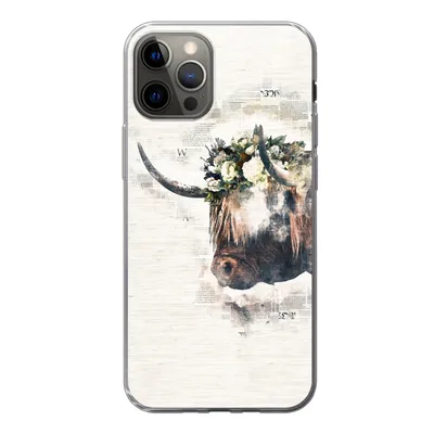Produktbild von MuchoWow® Handyhülle Schutzhülle Hülle für iPhone 13 Pro Schottischer Highlander - Rauch - Blumen Silikon Softcase Handy Hülle - Handy-Tasche