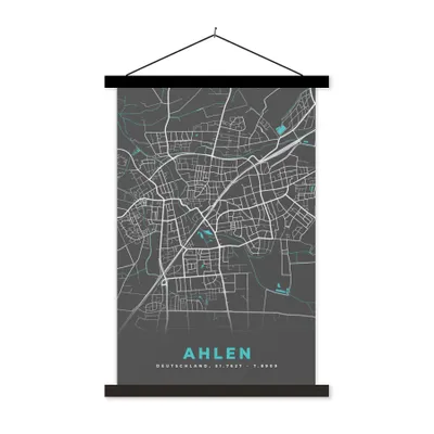 Produktbild von MuchoWow® Textilposter Blau - Deutschland - Karte - Stadtplan - Ahlen 120x180 cm mit schwarzem Rahmen - Fotos