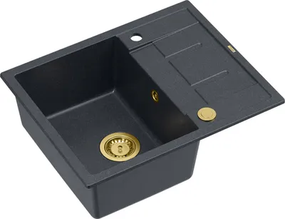 Produktbild von QUADRON Spülbecken 1-Becken Spüle | Größe: 62 x 50 x 22 cm | MORGAN 116 | Küchenspüle Granitspüle aus GraniteQ mit Siphon | Schwarz & Golden
