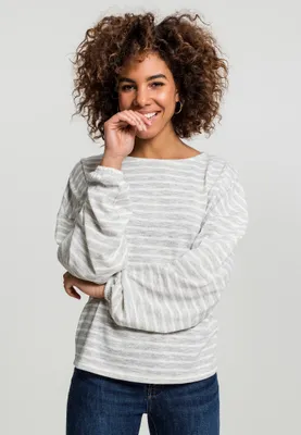 Produktbild von Urban Classics Damen Pullover Ladies Oversize Stripe Pullover Grey/White-S