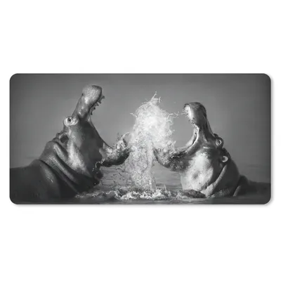 Produktbild von MuchoWow® Schreibtischunterlage Tiere - Nilpferd - Wasser - Schwarz - Weiß 80x40 cm - XXL Mauspad - Gaming Mauspad