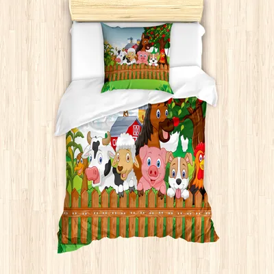 Produktbild von ABAKUHAUS Karikatur Mantele, Tiere auf dem Bauernhof Mascots, Milbensicher Allergiker geeignet mit Kissenbezügen, 135 cm x 200 cm - 80 x 80 cm, Mehrfarbig