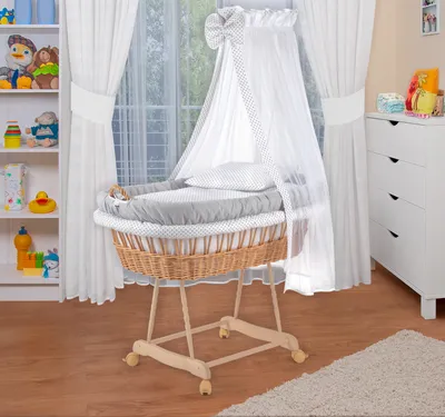 Obrázok produktu pre Set detskej postieľky Waldin s výbavou, XXL, rám prírodný, sivý/škvrnitý sivý