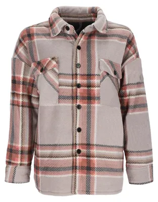 Produktbild von Baumfuchs Damen Overshirt mit Karomuster - Hemd-Jacke mit Sherpa-Futter in Grau-Rotbraun Größe XXL