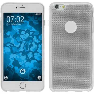 A white smartphone case is shown from the front and back, with a clear silicone case on the back.
