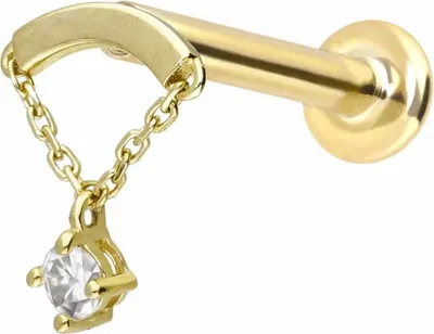 Produktbild von Ohrpiercing, Nasenpiercing 14 Karat Gold Labret mit Innengewinde MOISSANIT + BOGEN + KETTE 14 Karat | Gold Stablänge: 8mm - Stabstärke: 1mm