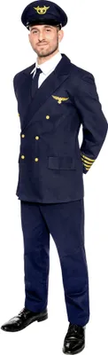 A man wearing a pilot uniform, standing against a white background.