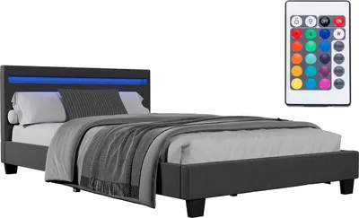 Produktbild von Juskys Polsterbett Verona 120 x 200 cm mit LED, Lattenrost & Kunstleder Grau