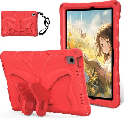 Produktbild von Kinder Hülle für Samsung Galaxy Tab A11 Plus/ A11+ 11" 2025 Leicht Stoßfeste EVA Kindgerechtes Schutzhülle mit Schultergurt, Schmetterlings-Ständer Rot