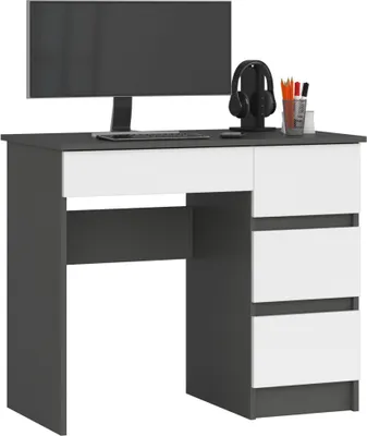 Produktbild von Schreibtisch AKORD A7 Graphitgrau mit 4 Schubladen Front Weiß B90 x H77 x T50 cm