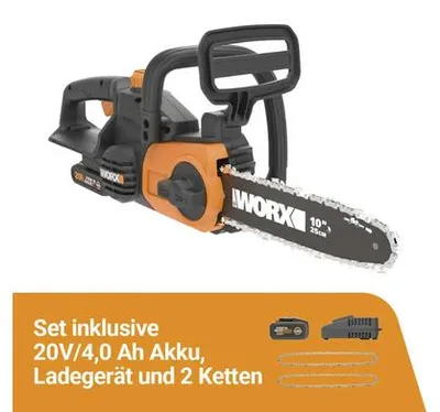 Produktbild von Akku Kettensäge Worx WG322E.3, inkl. Akku 4 Ah und Ladegerät, 25 cm