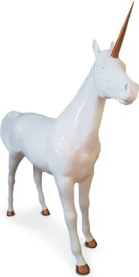 Produktbild von Casa Padrino Luxus Dekofigur Einhorn Pferd Weiß / Kupferfarben 245 x 56 x H. 220 cm - Lebensgroße Dekofigur - Riesige Tierfigur - Gartendeko Skulptur