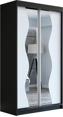 Produktbild von Schwebetürenschrank, 2-türig Schrank mit Spiegel! Moderne Garderobe für Kleidung. Verschiedene Farben (Weiß, Schwarz, Somona) Kleiderschrank RIMA 120 cm