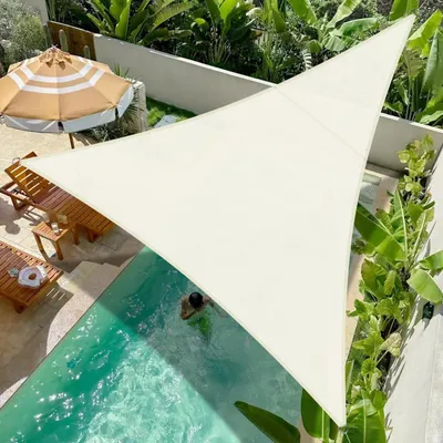 Image de Tissu d'ombrage triangulaire, imperméable, dimensions 3x3x3 mètres, couleur crème