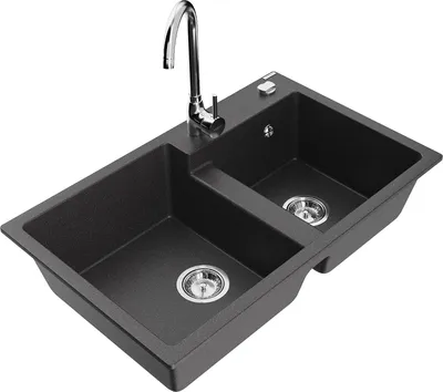 Immagine prodotto di Mexen Tomas lavello in granito a 2 vasche con miscelatore cucina Telma, nero maculato - 6516-76-670200-00