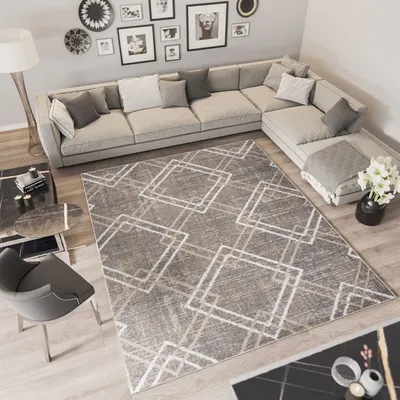 Produktbild von Teppich Kurzflor Modern Design Schlafzimmer Wohnzimmer Vintage Meliert Beige Creme 120 x 170 cm