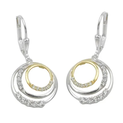 Produktbild von Ohrbrisur Ohrhänger Ohrringe 30x14mm Kreise bicolor mit Zirkonias Silber 925 silber 30x14mm