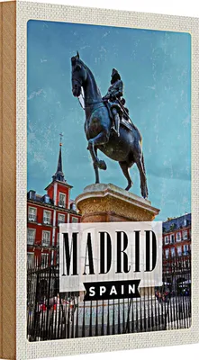 Produktbild von Holzschild Reise 20x30cm Madrid Spanien Pferd Reiter Skulptur