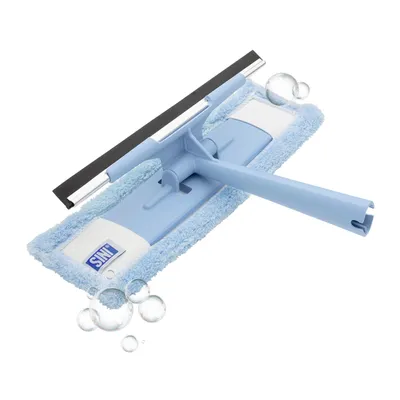 Produktbild von SINI Fensterreiniger mit Abzieher - Click‑in - praktisches 2‑in‑1 Reinigungsgerät mit Mikrofaserbezug und Gummilippe - für Fenster, Spiegel und Balkonverglasungen - hergestellt in Finnland.