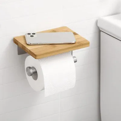 Obrázok produktu pre Samolepiaci držiak na toaletný papier z nehrdzavejúcej ocele a bambusu