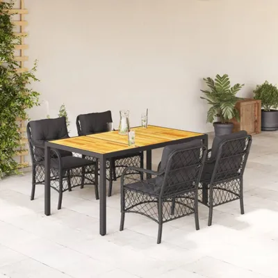 Produktbild von The Living Store 5-tlg. Garten-Essgruppe mit Kissen Schwarz Poly Rattan