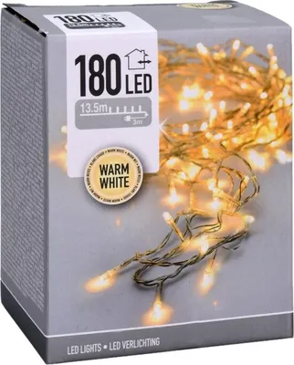 Produktbild von LED-Lichterkette, 180 LEDs, Warmweiß, 230 V, Transparent, Innen/Außen, 16,5 m, Timer