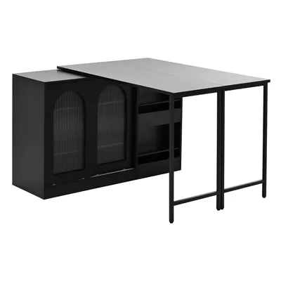 Produktbild von Bartisch, Ausziehbar 360° Drehbare Bartisch Mit Stauraum, Reversibel Tisch Sideboard Bar Mit Glasschranktür, Bar Tisch Für Küche Kaffeebar Möbel,Schwarz, Schwarz, MDF