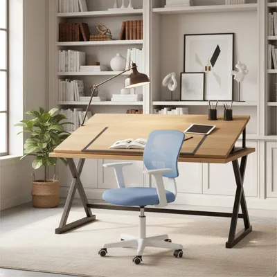 Produktbild von Moderner, höhenverstellbarer Zeichenstuhl für Kunstraum und Studio in Blau