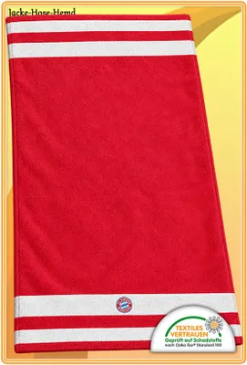 Produktbild von Badetuch FC Bayern München Duschtuch Rot mit weißen Streifen Logo Gr: 140x70cm