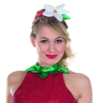 A woman wearing a strawberry-themed costume.