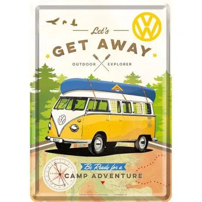 Obrázok produktu pre Nostalgic-Art - Blechpostkarte - Volkswagen - VW Bulli - Let's Get Away!