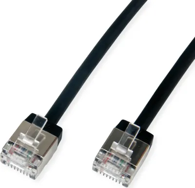 Produktbild von ROLINE U/FTP DataCenter Patchkabel Cat.6A (Class EA), LSOH, slim, extra kurzer Stecker, schwarz, 1 m