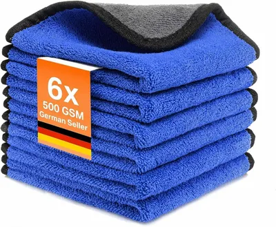 Obrázek produktu pro Mikrovláknové utěrky na auto, do domácnosti, pro běžné čištění, 500 GSM, hadřík 30 x 30 cm (modrá, 6 kusů)