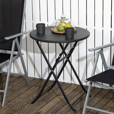 Produktbild von Gartentisch klappbar rund HDPE Holzoptik, Balkontisch Klapptisch wetterfest, Dunkelgrau | Ø60 x H73 cm | 4 kg | kein Aufbau nötig