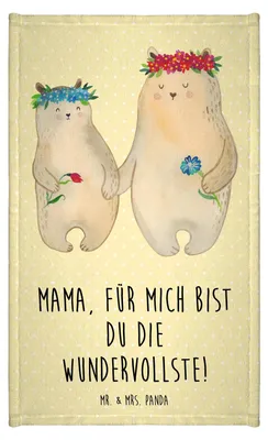 Produktbild von Mr. & Mrs. Panda Gästehandtuch Bären mit Blumenkranz - Gelb Pastell - Geschenk, badezimmer handtuch, Familie, Gästetuch, Klein, Family, Mini-Handtuch, Muttertag, Mama