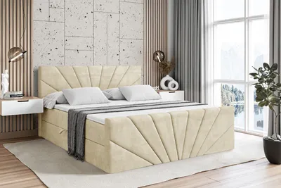 Produktbild von ALTDECOR Boxspringbett mit Fußteil, H4 Matratze und Topper - 160x200 cm - MILTIO-Z - Beige Samt - Polsterbett mit Bettkasten und Lattenrost, Bett mit Stauraum