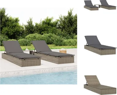 Produktbild von vidaXL Sonnenliegen 2 Stk. mit Tisch Grau Poly Rattan -  Sonnenliegen