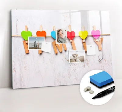 Produktbild von Magnetpinnwand Memoboard - Zubehörsatz - Schwarzer Marker + Schwamm + Magnete - 100 x 70 cm - Familieninschrift