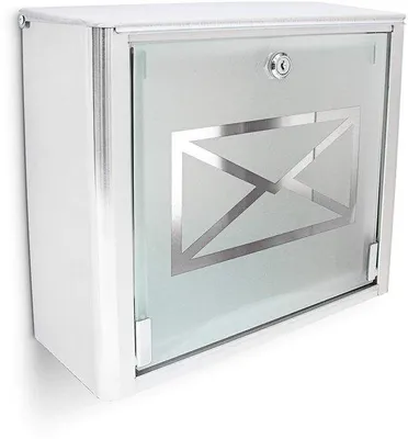 Produktbild von Wandbriefkasten aus Edelstahl und Glas, abschließbar, ca. 30,5 x 35,5 x 14 cm, silber/grau