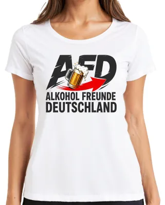 Immagine prodotto di T-shirt da donna, bianco, taglia S, con scritta "AFD", "Alkohol Freunde Deutschland" (Amici dell'alcol della Germania), "Bier" (birra), parodia, frase sarcastica