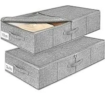 Produktbild von Unterbett Aufbewahrungsbox, 2 Stš¹ck šC 50L Faltbare Unterbettkommode mit Deckel & Doppelrei?verschluss, Waschbare Unterbettbox fš¹r Kleidung, Decken, Bettlaken, Kissen, 76¡Á38¡Á17cm, Grau