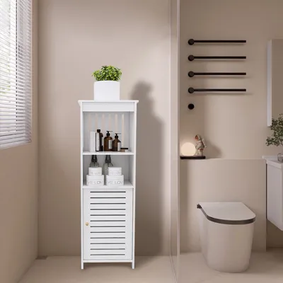 Produktbild von Kleiner Wasserdichter Badezimmerschrank, Freistehender Badschrank Schmal,Badezimmermöbel Geeignet für WC, Schlafzimmer,Küche 25x20x80cm Weiß